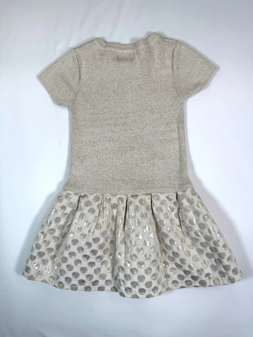 HEIRLOOMS By Polly Flinders Girls Dress Size 5/6 Medium Gold Polka Dot Bow‎ Knit